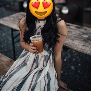 Cream Striped Halter Midi Dress